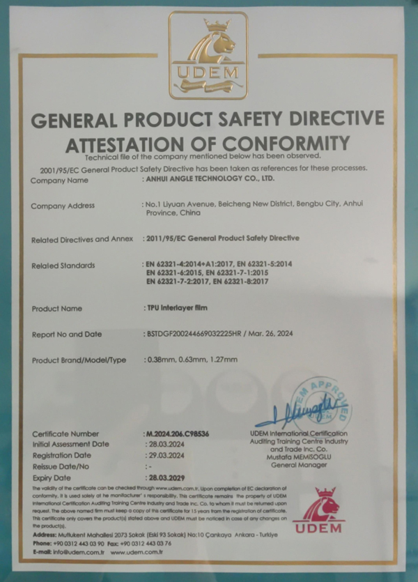 GENERAL PRODUCT SAFETY DIRECTIVE ATTESTATION OF CONFORMITY